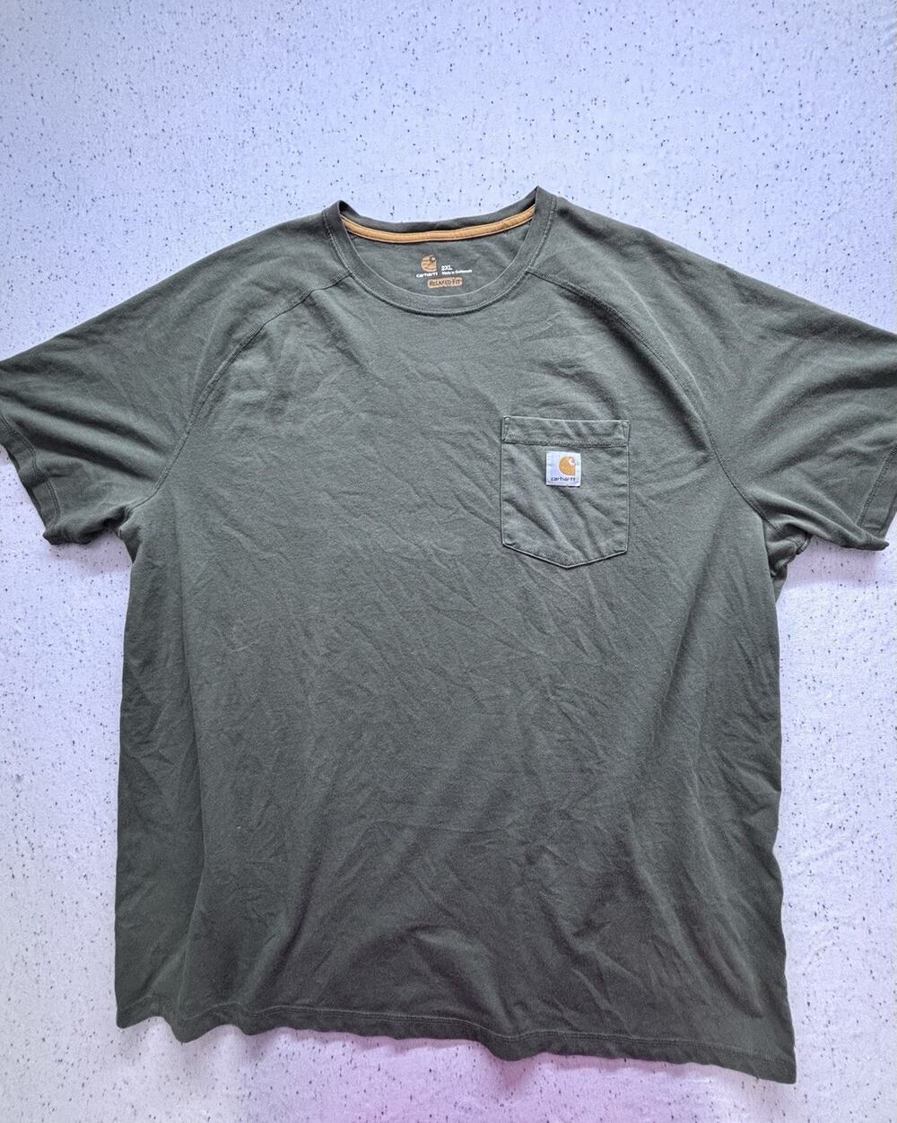 Carhartt Men's 2XL Relaxed Fit Force Cotton Delmont SS Pocket T-Shirt Green Moss